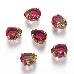 Индийский Красный Шить на горный хрусталь, стекло горный хрусталь, с золотыми тонами латунных зубьев, аксессуары для одежды, граненые, слеза, Индийская красная, 8x6x5 мм, отверстие : 1 мм