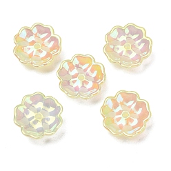 Yellow Plating Opaque Acrylic Beads, Iridescent, Flower, Yellow, 13x13x4mm, Hole: 1.5mm