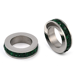 Изумруд 304 из нержавеющей стали европейские шарики, с полимерной глиной горный хрусталь, бусины с большим отверстием, колонка, платина, изумруд, 10x2.5 мм, отверстие : 6 мм