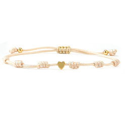 Античный Белый Регулируемые нейлоновые шнур плетеные браслеты, украшения из латуни для женщин, сердце, золотые, старинный белый, 11.02 дюйм (28 см)