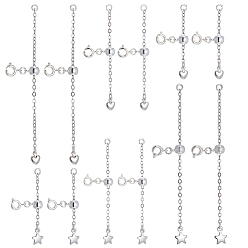 Платина 12шт. 6 стили латунные концы с цепочкой, Сердце и звезда, с латунными пружинными кольцами-застежками, платина, 40~85 мм, 2 шт / стиль