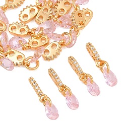 Pink SHEGRACE Brass Micro Pave Cubic Zirconia Charms, Teardrop Charms, Cadmium Free & Lead Free & Nickel Free, Long-Lasting Plated, Real 18K Gold Plated, Pink, 14x4x4.5mm, Hole: 1.4mm