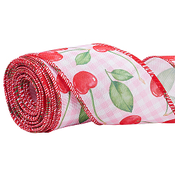 Red 15 Yards Cherry Pattern Polyester Ribbon, with Iron Line Edge, for Clothes Dress Sewing Accessories, Red, 2-1/2 inch(63mm)