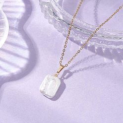 Золотой Подвеска в форме прямоугольника из натурального барочного жемчуга кеши 304 Цепочка из нержавеющей стали, белые, золотые, 17.64 дюйм (44.8 см)
