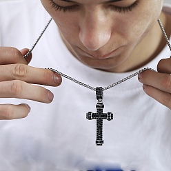 Нержавеющая Сталь Цвет 304 ожерелье из нержавеющей стали с подвеской в виде креста и черными кубическими циркониями, цвет нержавеющей стали, 23.62 дюйм (60 см)