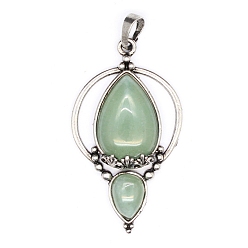 Зеленый Авантюрин Естественный зеленый авантюрин подвески, с металлическими поиск, слеза, 50x28x7 мм