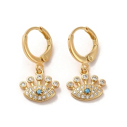 Doré  Boucles d'oreilles dormeuses pendantes en laiton oeil de cheval, avec zircons, or, 23.5x12mm