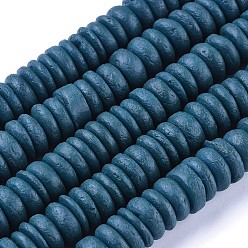 Marineblau Kokosperlen Stränge, natürlich, Flachrund, marineblau, 10x2~5 mm, Bohrung: 1 mm, ca. 95 Stk. / Strang, 15.5 Zoll