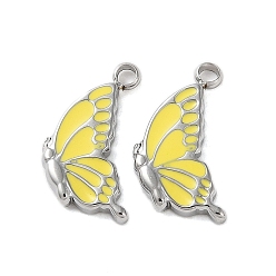 Желтый 304 нержавеющая сталь с эмалированными подвесками, очарование бабочки, цвет нержавеющей стали, желтые, 14.5x9x2 мм, отверстие : 1.6 мм