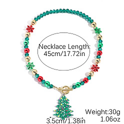 Рождественская елка Рождественская тематика: подвеска из сплава, эмали, акриловые бусины, ожерелья с застежками из сплава, золотые, бирюзового цвета, рождественская елка, 17.72 дюйм (45 см), Кулон : 35 мм