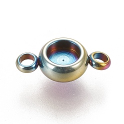 Rainbow Color Ионное покрытие (ip) 304 настройки соединителей звеньев из нержавеющей стали, чашки безель с краями, плоско-круглые, Радуга цветов, лоток : 4 мм, 12x6.5x3 мм, отверстие : 1.8 мм
