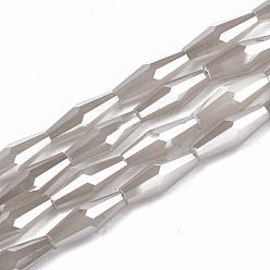 Lichtgrau Galvanisieren Glasperlen, Nachahmung Jade Glas, facettierte Bicone, lichtgrau, 12x4 mm, Bohrung: 0.8 mm, ca. 57~60 Stk. / Strang, 25.98~27.55 Zoll (66~70 cm)