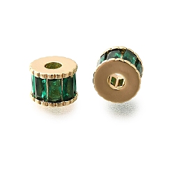 Настоящее золото 18K Латунные стеклянные бусины, без кадмия, без никеля и без свинца, колонка, реальный 18 k позолоченный, 6.5x5 мм, отверстие : 2 мм