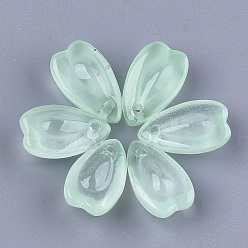 Light Green Transparent Spray Painted Glass Charms, Petal, Light Green, 13x8x5.5mm, Hole: 1mm