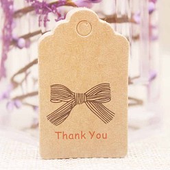 BurlyWood Paper Gift Tags, Hange Tags, For Arts and Crafts, For Thanksgiving, Rectangle with Bowknot and Word Thank You, BurlyWood, 50x30x0.4mm, Hole: 5mm