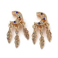 Золотой Европейские бусины, сплав, стразы , бусины с большим отверстием, луна с листом, золотые, 27.5x13x8.5 мм, отверстие : 4.5 мм