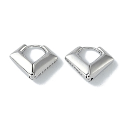 Real Platinum Plated Rhombus Brass Micro Pave Cubic Zirconia Stud Earrings for Women, Real Platinum Plated, 20x7mm