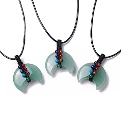 Зеленый Авантюрин Регулируемое колье с подвеской в виде двойного рога из натурального зеленого авантюрина с восковым шнуром для женщин, 29.69~31.10 дюйм (75.4~79 см)