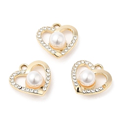Золотой Подвески со стразами из сплава с УФ-покрытием, с абс пластмассовой имитационной жемчужиной, без кадмия и без свинца, сердце прелести, золотые, 18x17.5x9 мм, отверстие : 2 мм