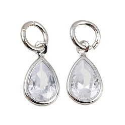 Платина Латунные микропаве прозрачные кубические циркониевые подвески, очарование слезы, с целью перехода в кольце, стойки покрытие, долговечный, без свинца и без кадмия, платина, 10.5x5.5x2.5 мм, отверстие : 3 мм