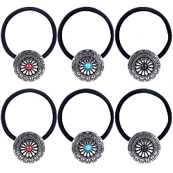 Античный Розовый Золотой 6шт. 3 цветные резинки для волос из сплава, с нейлоновым шнуром, с имитацией бирюзы, античный розового золота, 30 мм, 2 шт / цвет