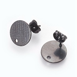 Черный 304 выводы стержня из нержавеющей стали, с ушными гайками / серьгами и отверстием, текстурированный плоский круглый, ионное покрытие (ip), электрофорез черный, 12 мм, отверстие : 1.2 мм, штифты : 0.8 мм