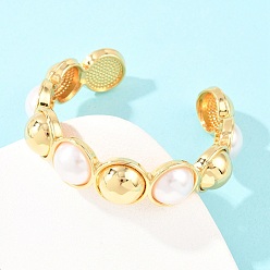 Настоящее золото 18K Полукруглые браслеты-манжеты из латуни и АБС-пластика с имитацией жемчуга для женщин, долговечный, без свинца и без кадмия, реальный 18 k позолоченный, внутренний диаметр: 2.17 дюйм (5.5 см)