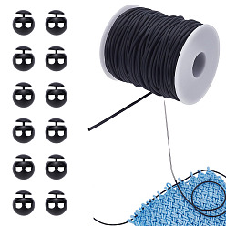 Black 1 Roll Hollow Pipe PVC Tubular Synthetic Rubber Cord, with 20Pcs Plastic Cord Locks, Black, 2mm, Hole: 1mm, about 54.68 yards(50m)/roll
