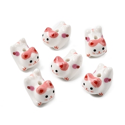 Белый Фарфоровые бусины ручной работы, форма кошки, напечатанный, белые, 21x16x17 мм, отверстие : 3 мм