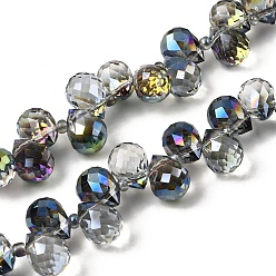 Гейнсборо Гальваническим стеклянные бусины, слезинки, Топ пробуренной, граненые, светло-серые, 13x9.5 мм, отверстие : 1.2 мм, около 98 шт / нитка, 29.53'' (75 см)