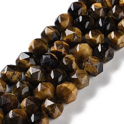 Тигровый глаз Природных тигровый глаз бисер нитей, граненые, бусины с двойным сердечком и звездочкой, 7~8.5x7.5~8 мм, отверстие : 0.8~1 мм, около 48~50 шт / нитка, 15.16~15.55 дюйм (38.5~39.5 см)