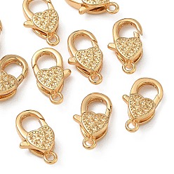 Real 18K Gold Plated SHEGRACE Brass Micro Pave Clear Cubic Zirconia Lobster Claw Clasps, Heart, Cadmium Free & Lead Free & Nickel Free, Real 18K Gold Plated, 13x7x4mm, Hole: 1.2mm