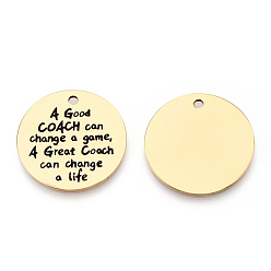 Золотой 201 подвески из нержавеющей стали, плоские круглые со словом, золотые, 30x1.5 мм, отверстие : 2 мм