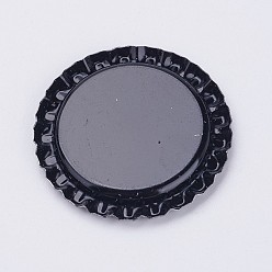Black Iron Cabochon Settings, Planish Beer Bottle Cap, Flat Round, Black, Tray: 26mm, 34x3mm