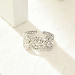 Нержавеющая Сталь Цвет 304 из нержавеющей стали Манжета кольца для женщин, скручивать плоские круглые открытые кольца, цвет нержавеющей стали, 12 мм, внутренний диаметр: регулируемый