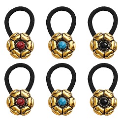 Античное Золото 6шт. 3 цветные резинки для волос из сплава, с нейлоновым шнуром, с имитацией бирюзы, античное золото , 30 мм, 2 шт / цвет