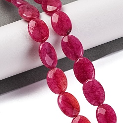 Темно-Розовый Бусины из натурального белого нефрита, окрашенные, Плоско-овальные, граненые, темно-розовыми, 15x10x4 мм, отверстие : 0.8 мм, около 27 шт / нитка, 14.76 дюйм (37.5 см)