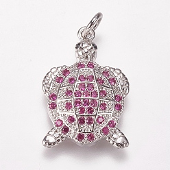 Камелия Латунные микро проложить кубического циркония подвески, черепаха, платина, камелия, 21x14x4 мм, отверстие : 3 мм