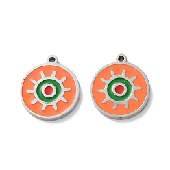 Нержавеющая Сталь Цвет 304 прелести нержавеющей стали, с эмалью, плоский круглый с солнечным шармом, цвет нержавеющей стали, 13.5x11.5x1.5 мм, отверстие : 1 мм