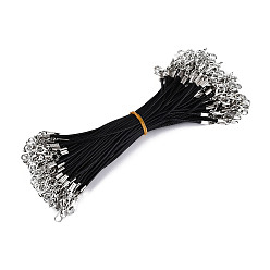 Черный Корейская вощеной шнур браслет полиэстера делает, с двойными железными карабинами, платина, чёрные, 155~160x1~1.5 мм