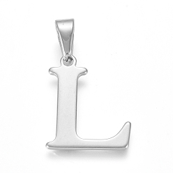 Letter L Устойчивые к потускнению 304 подвески из нержавеющей стали, начальная буква.l, 26x20x1 мм, отверстие : 3x10 мм