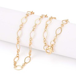 Настоящее золото 18K Изготовление ожерелья из латуни, с карабин-лобстерами , реальный 18 k позолоченный, 23.62 дюйм (60 см) в длину, ссылка 1: 9x4x0.6 мм, ссылка 2: 3.5x3x0.6 мм, Перейти кольцо: 5x1 мм