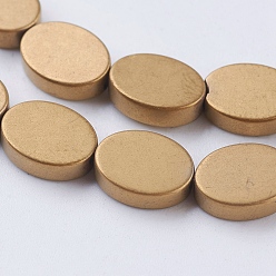 Golden Plated PVD Vacuum Plating Electroplate Non-magnetic Synthetic Hematite Beads Strands, Frosted, Grade A, Oval, Golden Plated, 8x6x2mm, Hole: 1mm, about 50pcs/strand, 15.3 inch(39cm)