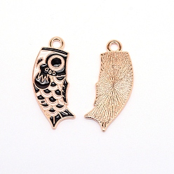 Golden Aolly Emaille Anhänger, diy Ohrringe machen, Fischnobori, golden, 34x13.5x1.2 mm, Bohrung: 2.5 mm