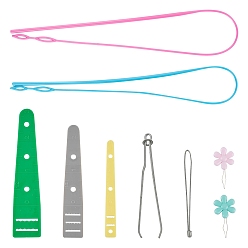 Mixed Color Iron Sewing Needle Devices, with Threader Thread Guide Tool & Elastic Band Clip and Plastic Elastic Threaders Wear Elastic Band Tool, Mixed Color