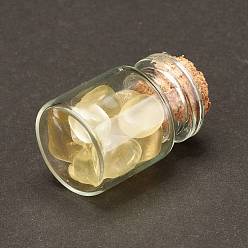 Citrine Transparent Glass Wishing Bottle Decoration, with Natural Citrine Chip Beads, 22x34mm, Chip Beads: 6~16x5~10x2~8mm
