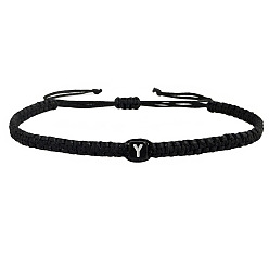 Letter Y Adjustable Handmade Woven Waxed Polyester Cord Braided Bracelets with Acrylic Letter Beads, Black, Letter Y, 11.02 inch(28cm)