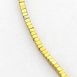 с Золотистым Покрытием Гальванизировать немагнитных синтетический гематит бисер пряди, кубические, с золотым покрытием, 1.5x1.5x1.5 мм, отверстие : 0.5 мм, около 354 шт / нитка, 15.7 дюйм