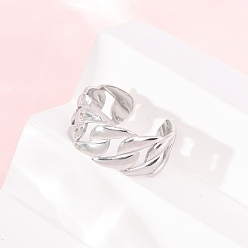 Stainless Steel Color 304 Stainless Steel Cuff Open Rings, Oval Chain Shape, Stainless Steel Color, 9.5mm, US Size 8 1/2(18.5mm)