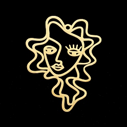 Золотой 201 подвески из нержавеющей стали, лазерная резка, женщина абстрактное лицо, золотые, 49x36.5x1 мм, отверстие : 2 мм